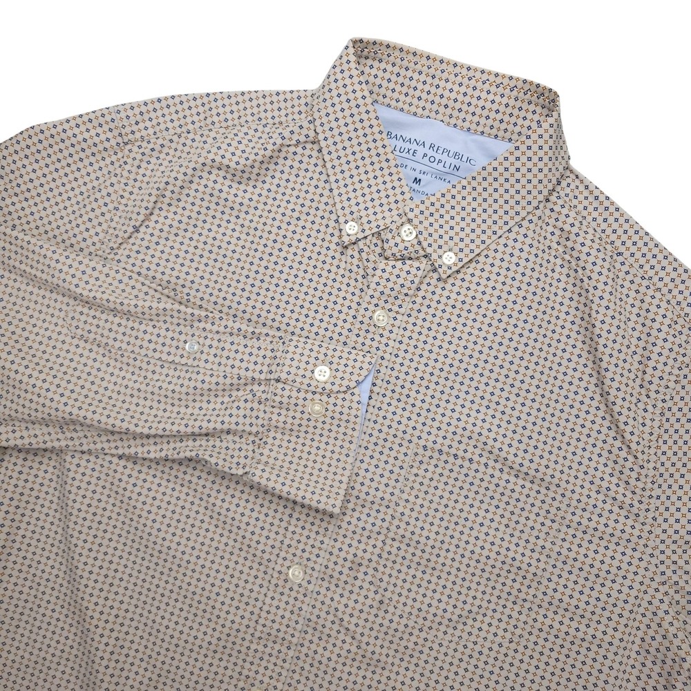 Banana Republic Luxe Poplin Shirt‎ Mens M Beige Geometric Long Sleeve Button Up